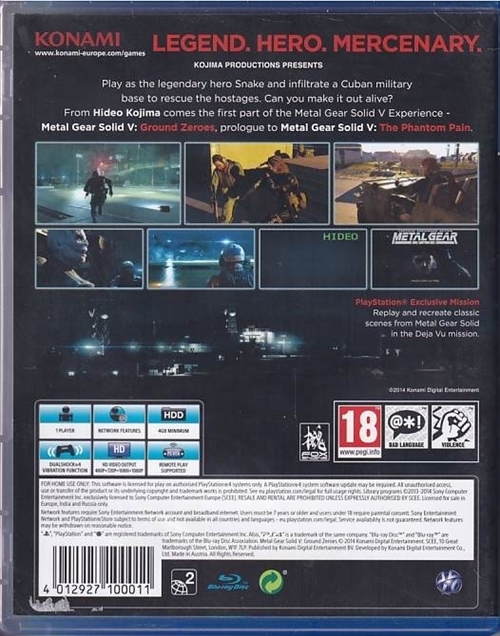 Metal Gear Solid - Ground Zeroes - PS4 (B Grade) (Genbrug)